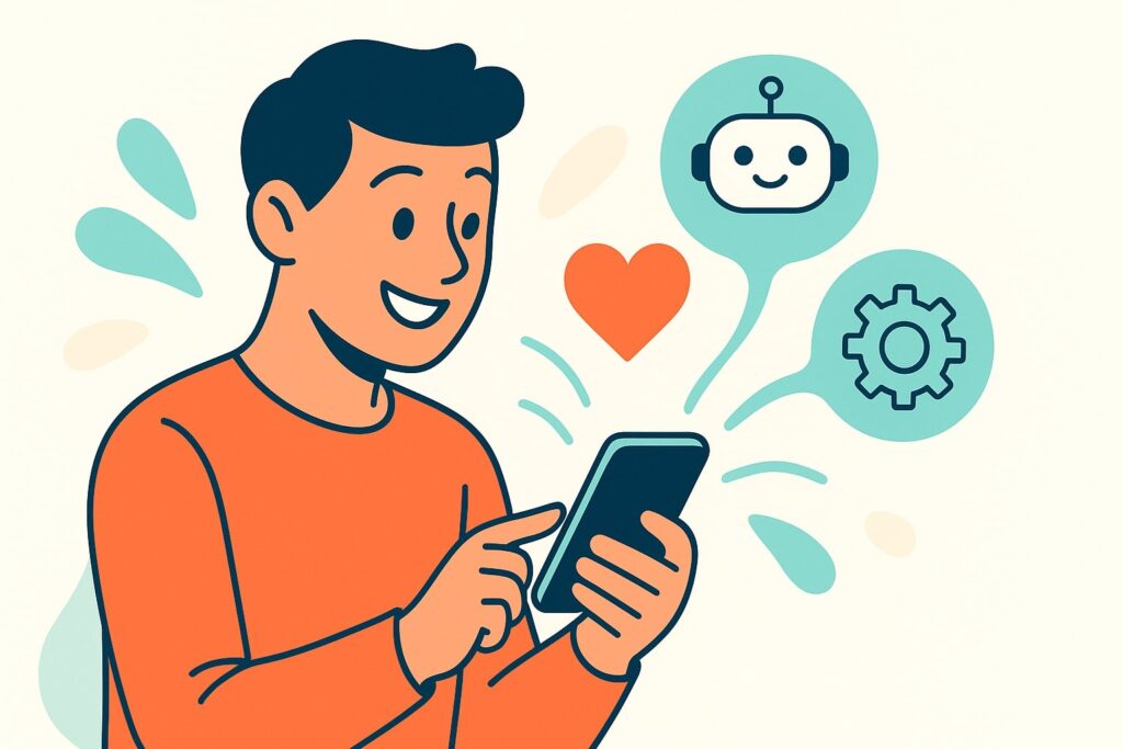 Integration of AI into a mobile app, with a glowing neural network connecting to a smartphone to create a smarter user experience.