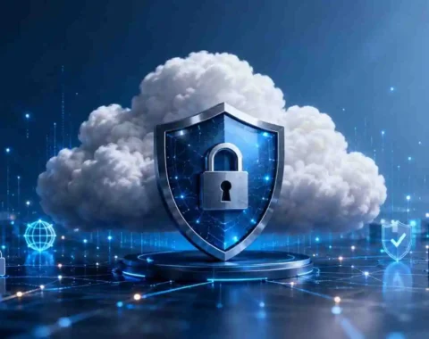 Enterprise Cloud Security with cloud computing, data protection, shield, and secure digital infrastructure